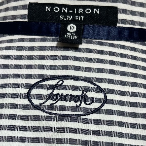 Foxcroft Navy Blue & White Vertical Stripe Button-Down Shirt - Picture 2 of 5